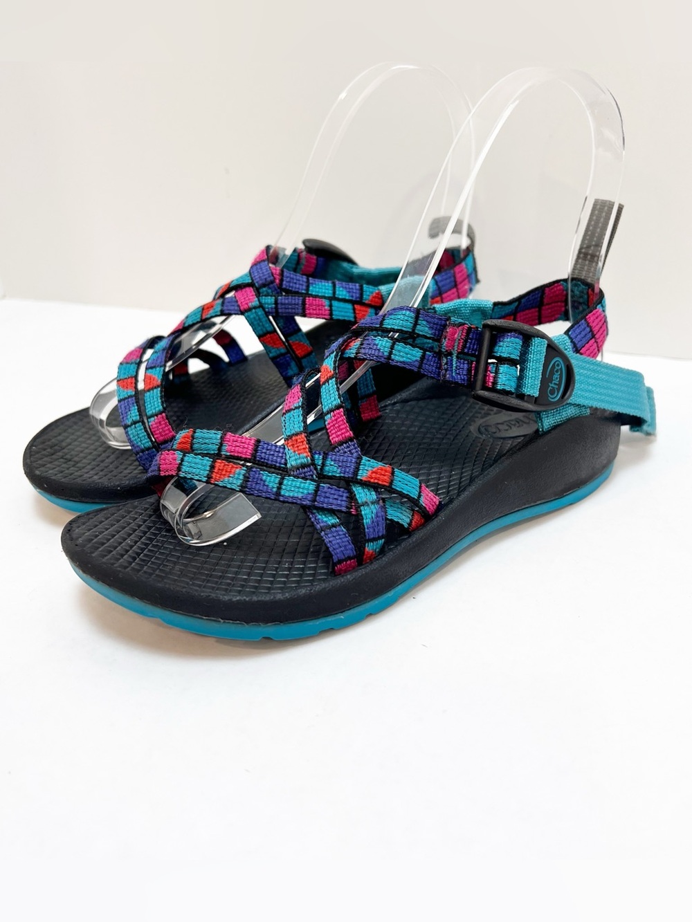 Chaco ZX/1 Size 13 Kids Ecotread Sandals Multicolor Webbing - Teal & Black